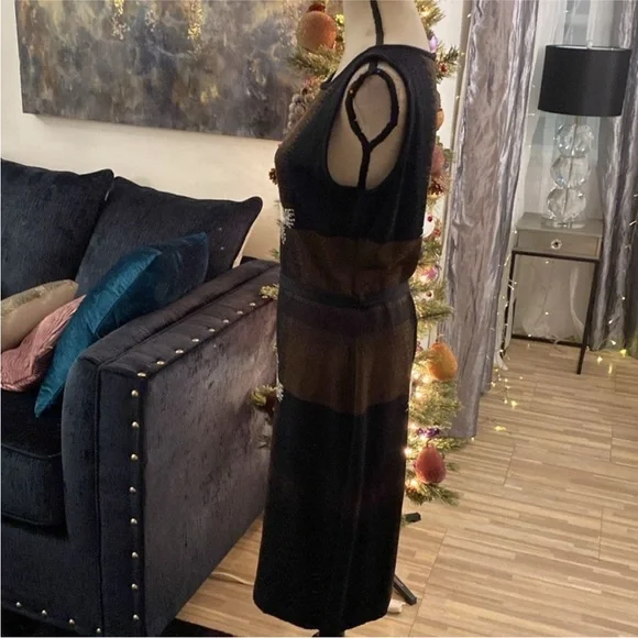 St. John Black and Cream Midi Dress, US8